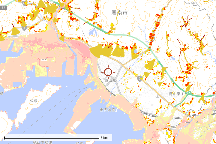 周南市周辺のハザード重ね図