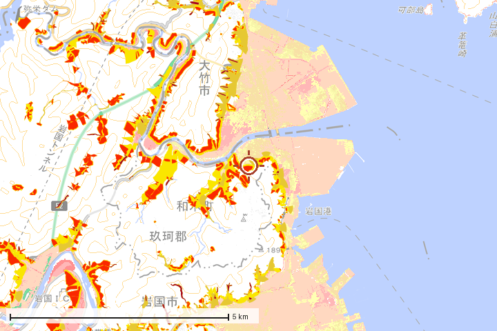 和木町周辺のハザード重ね図