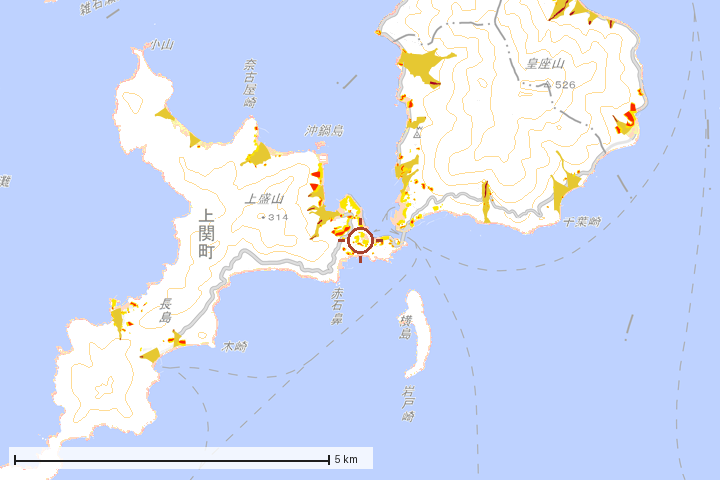 上関町周辺のハザード重ね図