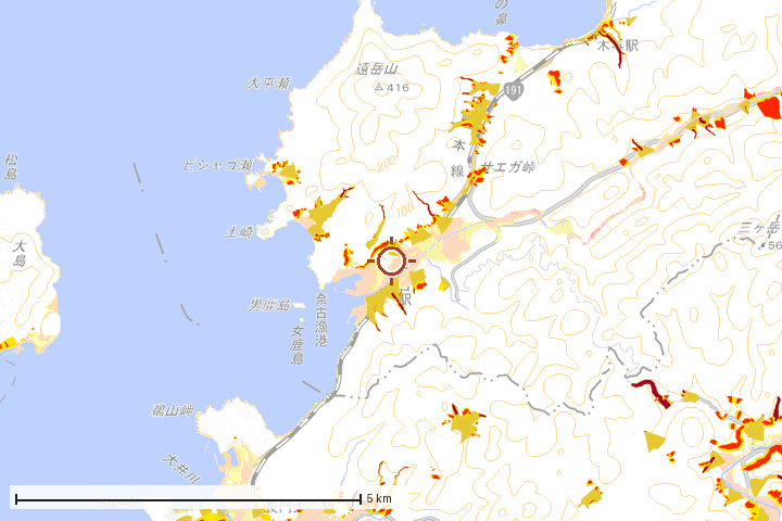 阿武町周辺のハザード重ね図