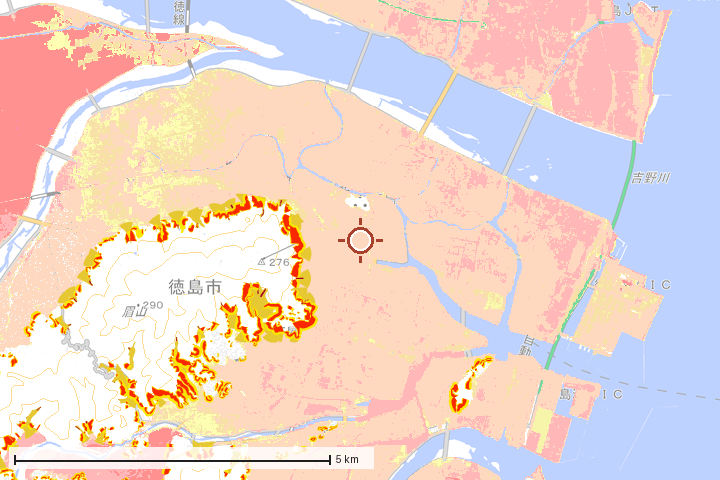 徳島市周辺のハザード重ね図