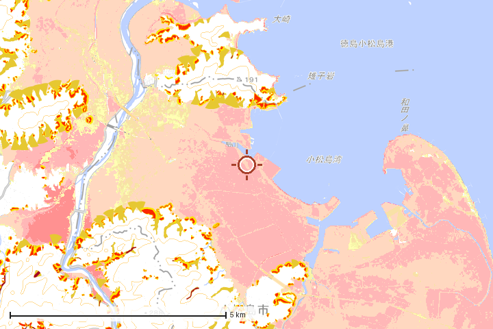 小松島市周辺のハザード重ね図
