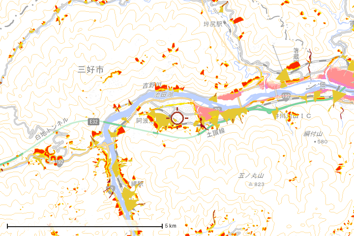 三好市周辺のハザード重ね図