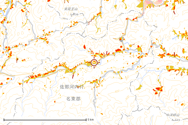 佐那河内村周辺のハザード重ね図