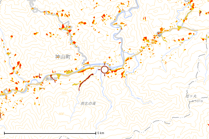 神山町周辺のハザード重ね図