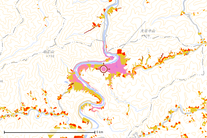 那賀町周辺のハザード重ね図