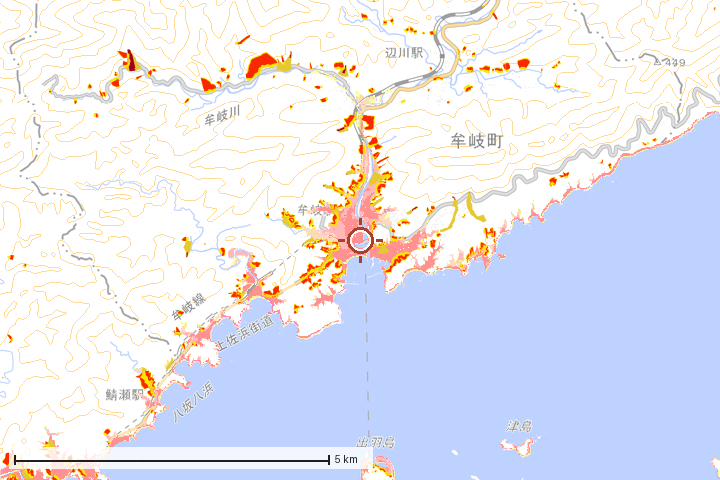牟岐町周辺のハザード重ね図