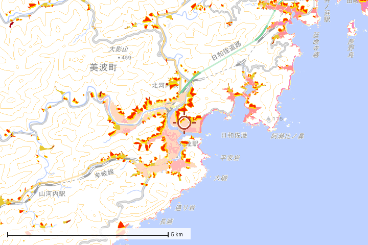 美波町周辺のハザード重ね図