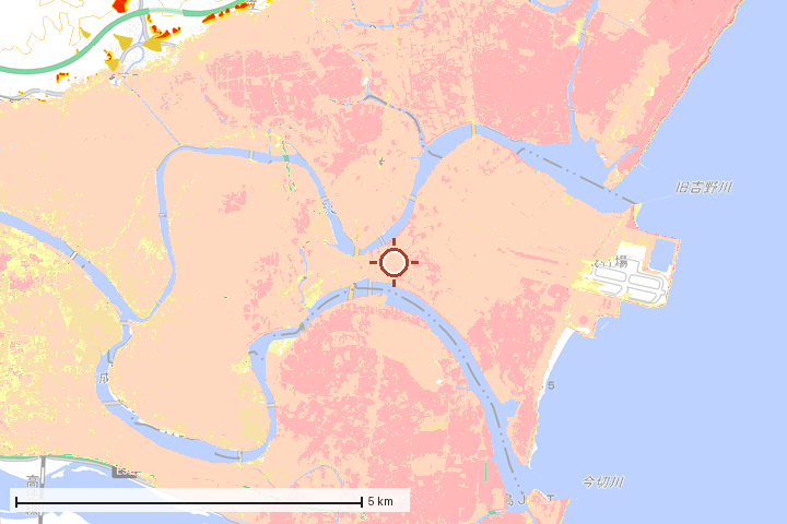 松茂町周辺のハザード重ね図