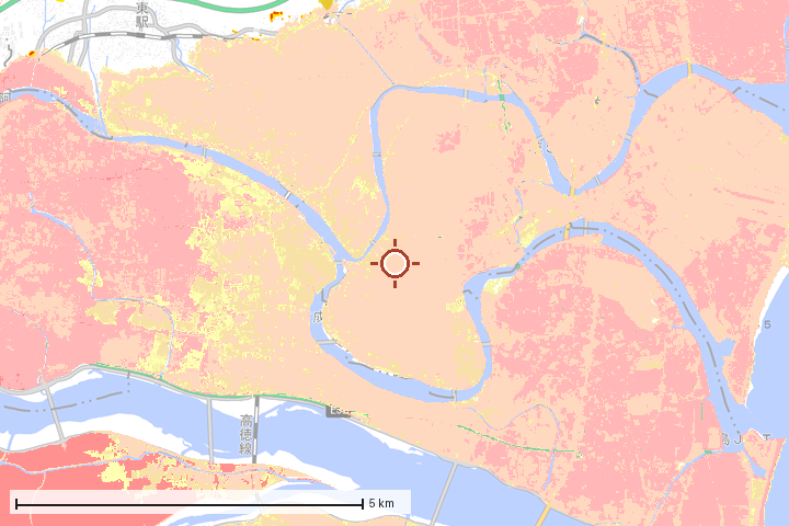 北島町周辺のハザード重ね図