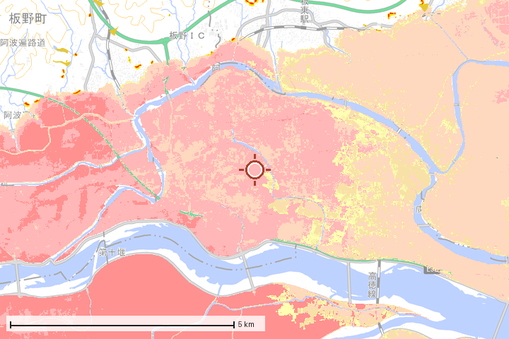 藍住町周辺のハザード重ね図