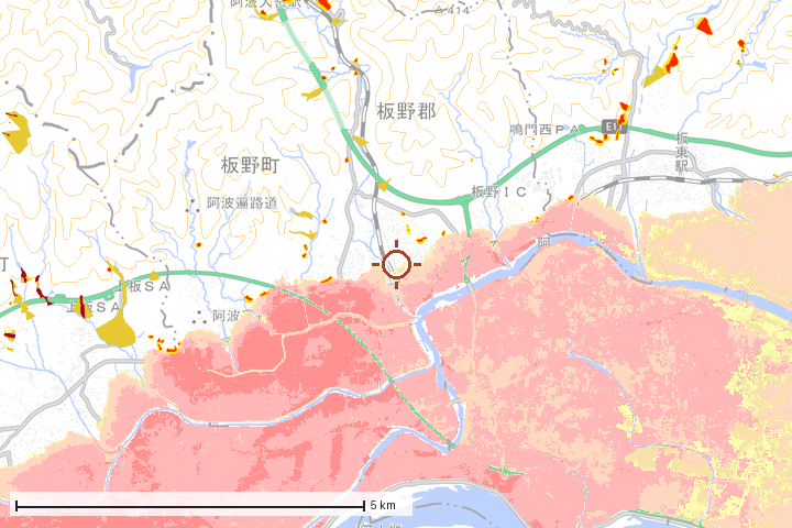 板野町周辺のハザード重ね図