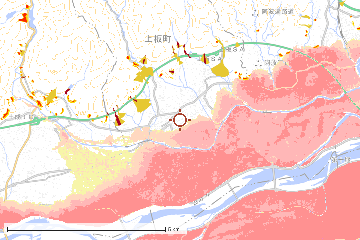 上板町周辺のハザード重ね図