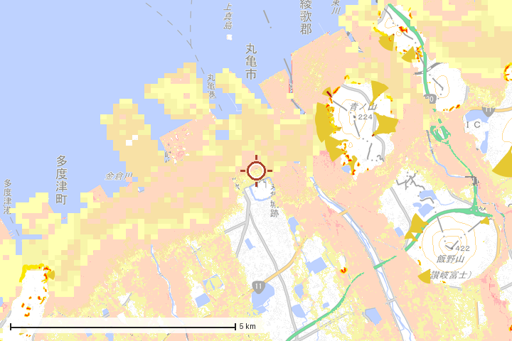 丸亀市周辺のハザード重ね図