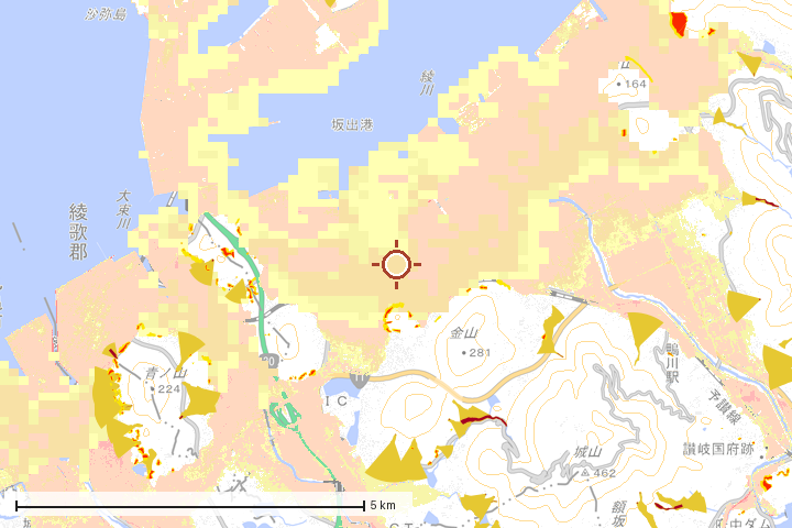 坂出市周辺のハザード重ね図