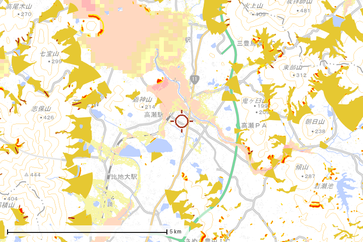 三豊市周辺のハザード重ね図