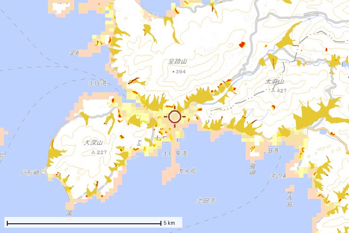 土庄町周辺のハザード重ね図