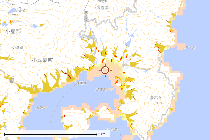 小豆島町周辺のハザード重ね図