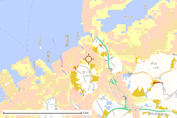 宇多津町周辺のハザード重ね図