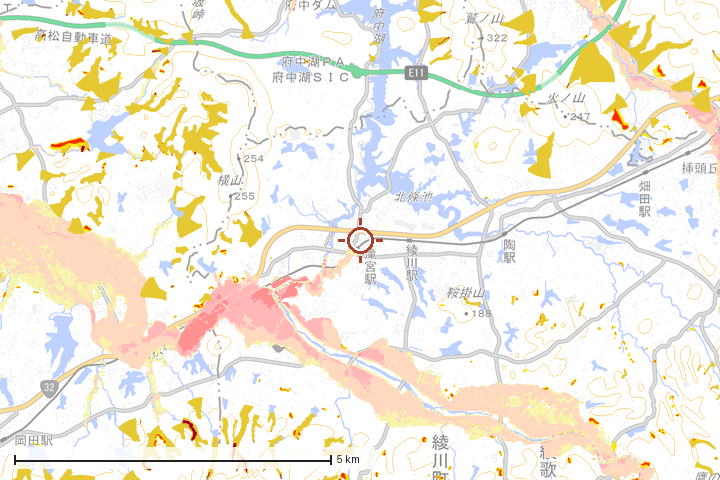 綾川町周辺のハザード重ね図