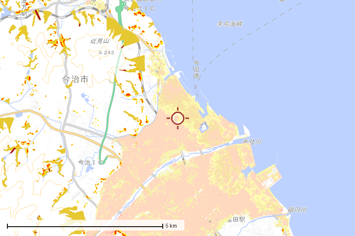 今治市周辺のハザード重ね図