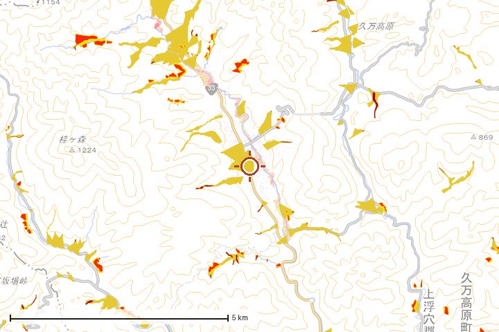 久万高原町周辺のハザード重ね図