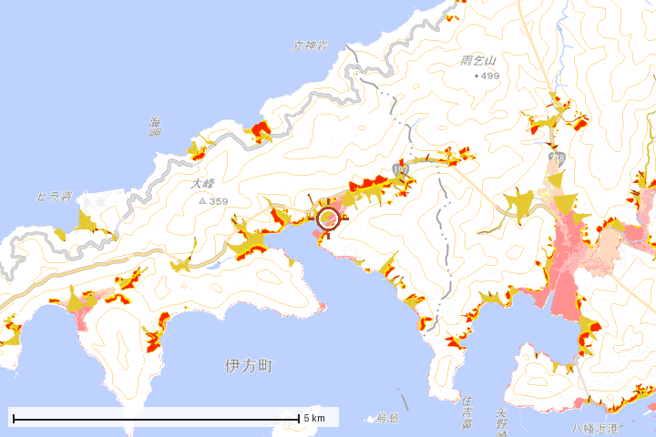 伊方町周辺のハザード重ね図