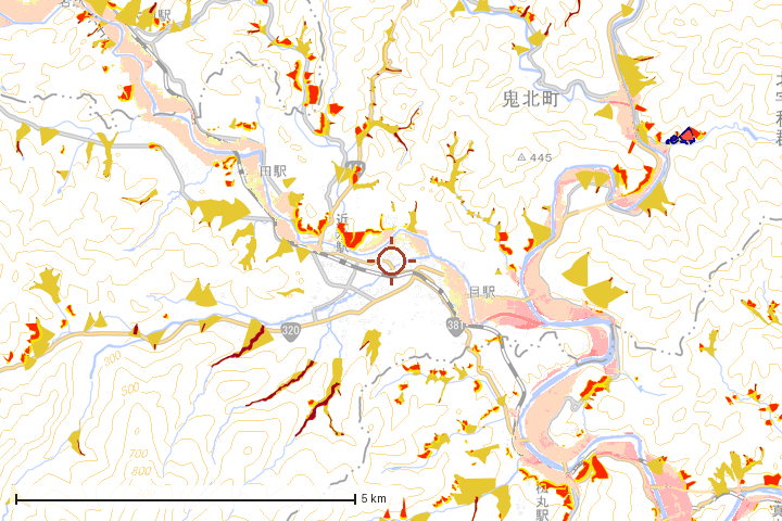 鬼北町周辺のハザード重ね図