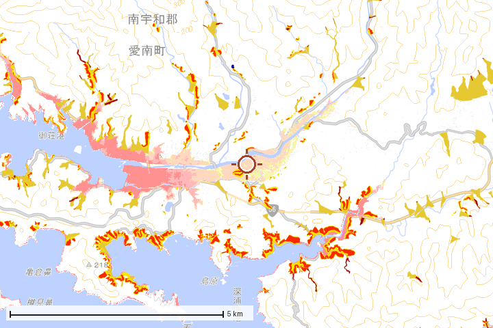 愛南町周辺のハザード重ね図