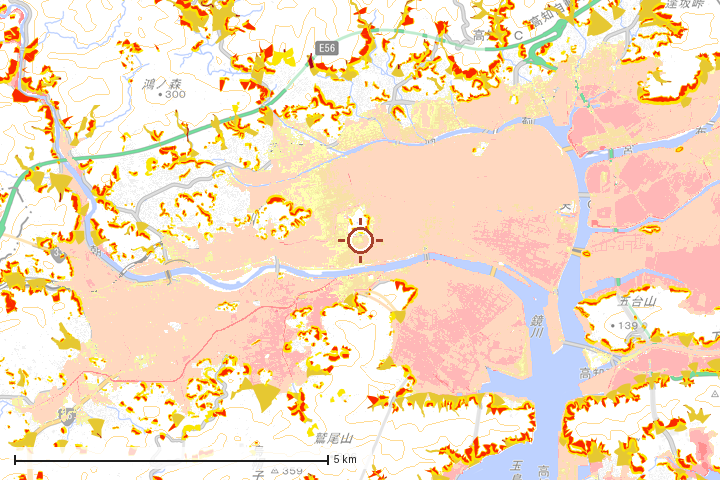 高知市周辺のハザード重ね図