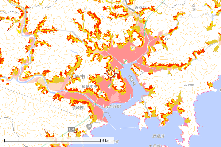 須崎市周辺のハザード重ね図