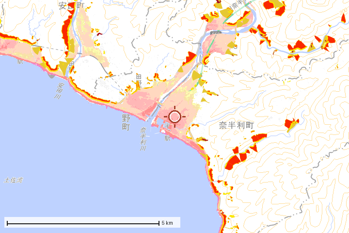 奈半利町周辺のハザード重ね図