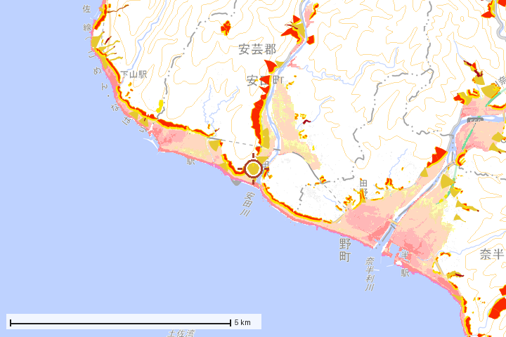 安田町周辺のハザード重ね図