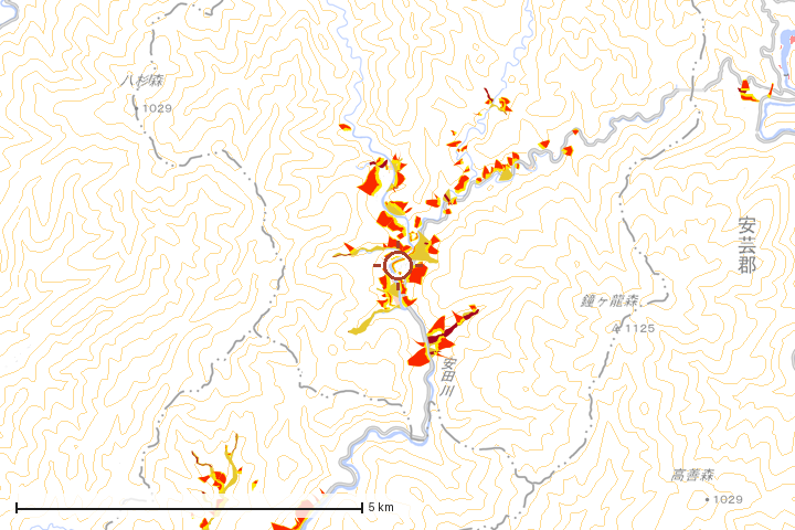 馬路村周辺のハザード重ね図