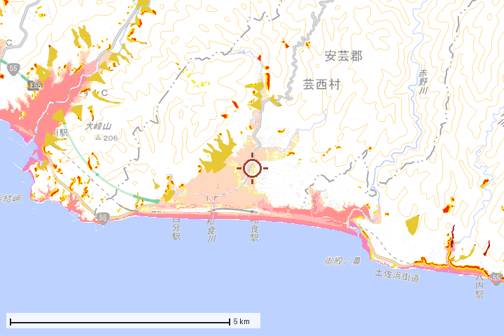 芸西村周辺のハザード重ね図