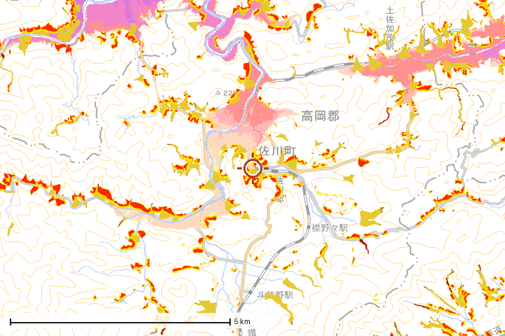 佐川町周辺のハザード重ね図