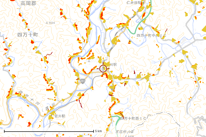 四万十町周辺のハザード重ね図