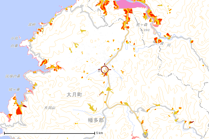 大月町周辺のハザード重ね図