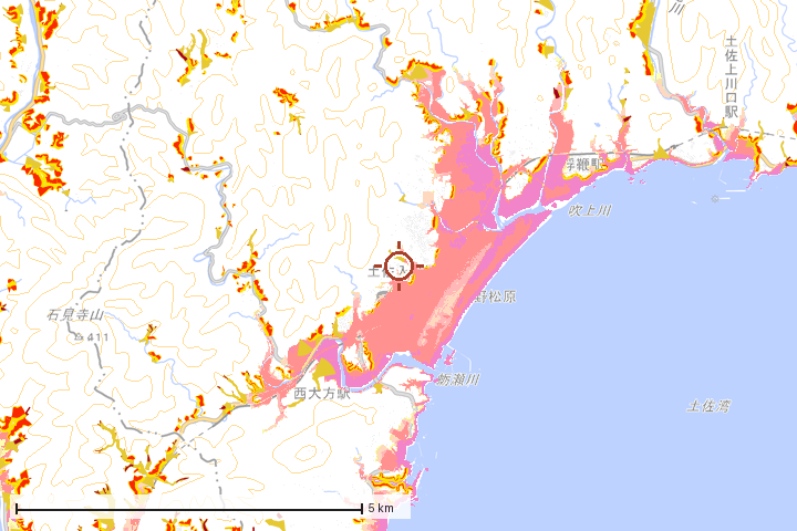黒潮町周辺のハザード重ね図