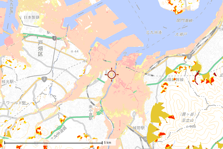 北九州市周辺のハザード重ね図