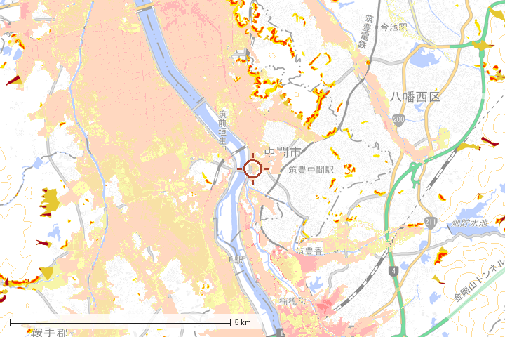 中央区周辺のハザード重ね図