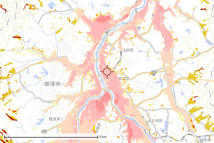 飯塚市周辺のハザード重ね図