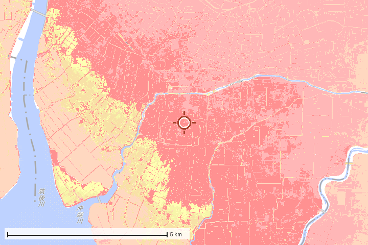 柳川市周辺のハザード重ね図