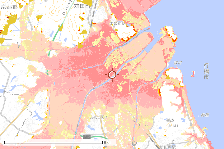 行橋市周辺のハザード重ね図