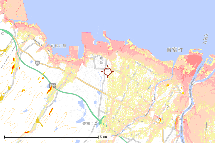 豊前市周辺のハザード重ね図
