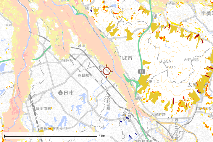 大野城市周辺のハザード重ね図