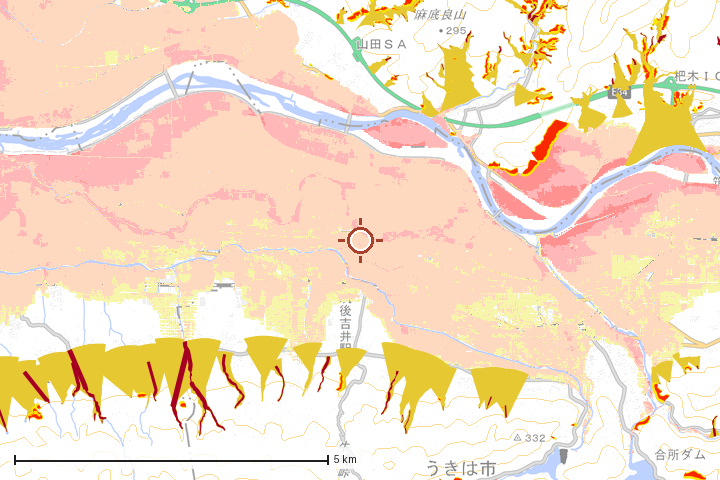 うきは市周辺のハザード重ね図