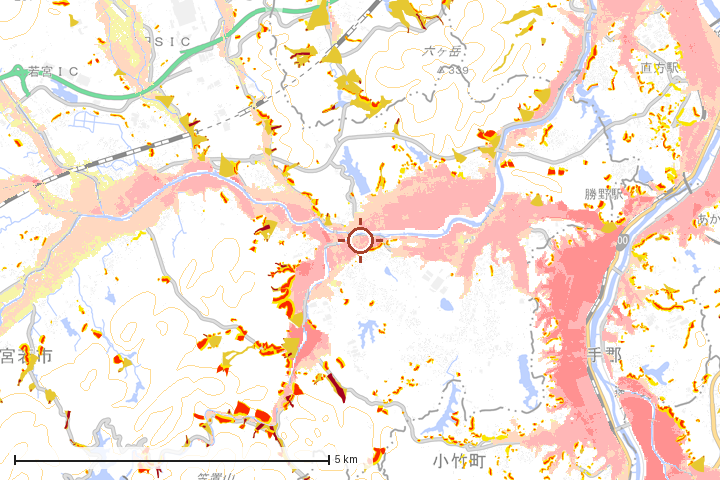 宮若市周辺のハザード重ね図