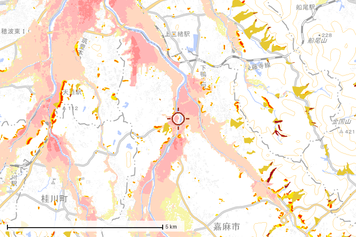 嘉麻市周辺のハザード重ね図