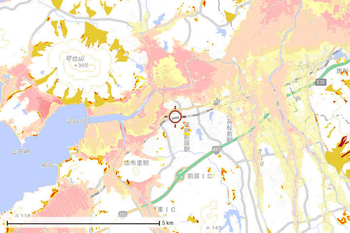 糸島市周辺のハザード重ね図
